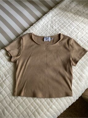 Princess Polly Ribbed Tan Crop Tee - Short Sleeve